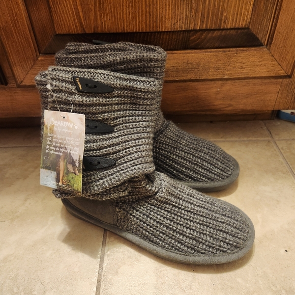 NWT Bearpaw Knit Tall - Women's Sweater Boots Dark Gray Stretch Size 8 - Picture 3 of 3
